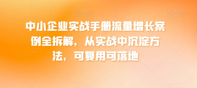 中小企业实战手册流量增长案例全拆解，从实战中沉淀方法，可复用可落地-观智斋电商课程站