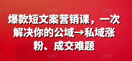 爆款短文案营销课，一次解决你的公域→私域涨粉、成交难题-观智斋电商课程站
