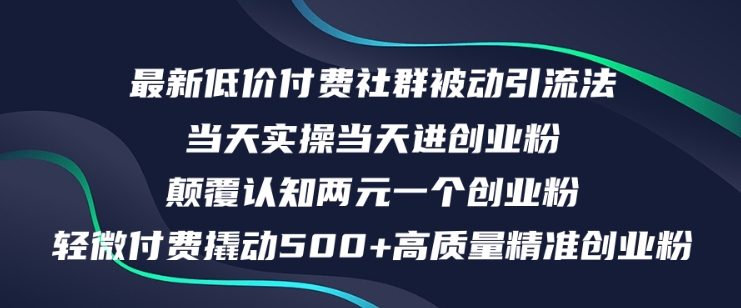 最新低价付费社群日引500+高质量精准创业粉，当天实操当天进创业粉，日轻松变现5K+-观智斋电商课程站
