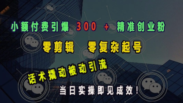 小额付费引爆 300 + 精准创业粉，零剪辑、零复杂起号，话术撬动被动引流，当日实操即见成效-观智斋电商课程站