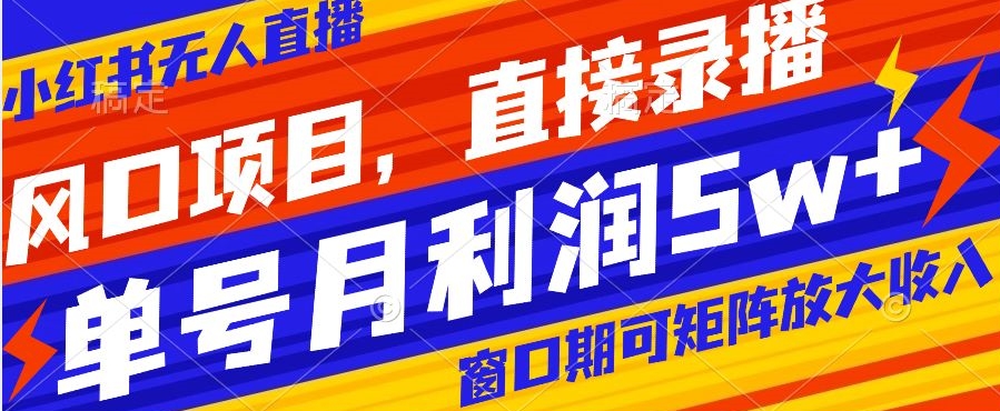 风口项目，小红书无人直播带货，直接录播，可矩阵，月入5w+【揭秘】-观智斋电商课程站