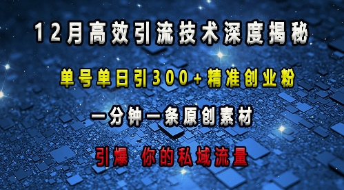 最新高效引流技术深度揭秘 ，单号单日引300+精准创业粉，一分钟一条原创素材，引爆你的私域流量-观智斋电商课程站