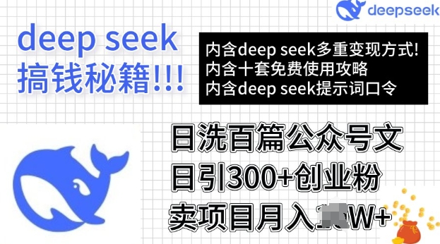 用DeepSeek日洗百篇公众号文章，轻松日引300+创业粉，卖项目月入过W-观智斋电商课程站