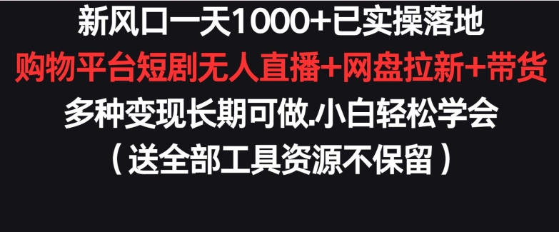 新风口一天1000+已实操落地购物平台短剧无人直播+网盘拉新+带货多种变现长期可做【揭秘】-观智斋电商课程站