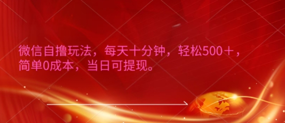 微信自撸玩法，每天十分钟，轻松几张，简单0成本，当日可提现-观智斋电商课程站