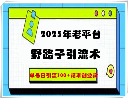 2025年老平台野路子引流术，单号日引流300+精准创业粉-观智斋电商课程站