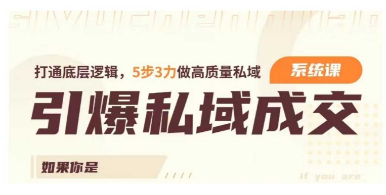 引爆私域成交力系统课，打通底层逻辑，5步3力做高质量私域-观智斋电商课程站