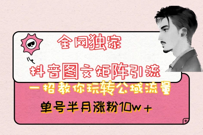全网独家抖音图文矩阵引流，一招教你玩转公域流量，单号半月涨粉10w+【揭秘】-观智斋电商课程站