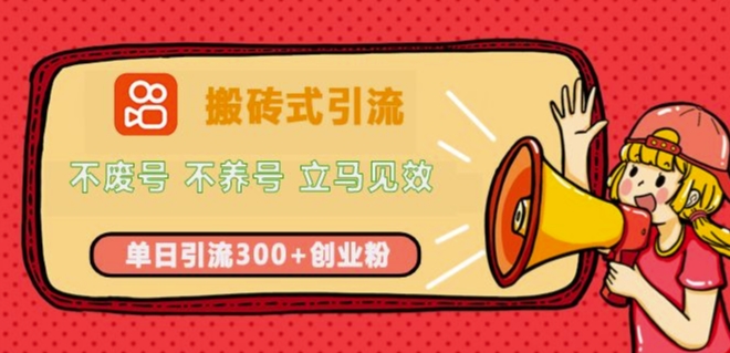 快手搬砖式引流，不废号，不养号，立马见效，单日引流300+精准创业粉-观智斋电商课程站