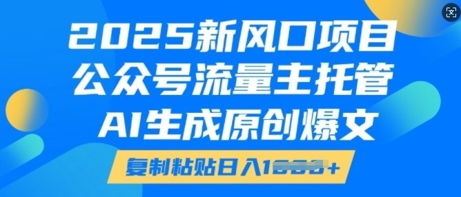 2025新风口项目，公众号流量主托管，AI生成原创爆文，复制粘贴日入多张-观智斋电商课程站