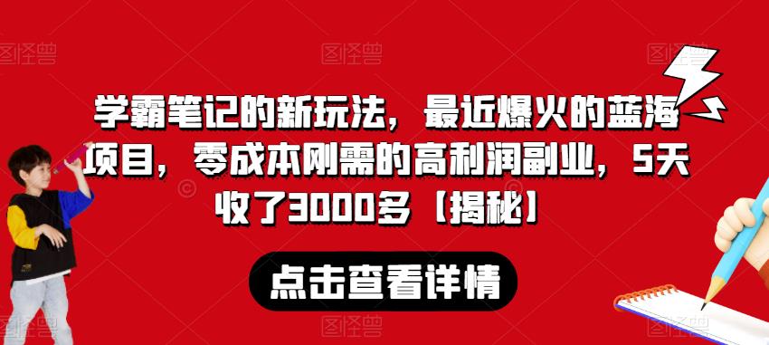 学霸笔记的新玩法，最近爆火的蓝海项目，零成本刚需的高利润副业，5天收了3000多【揭秘】-观智斋电商课程站