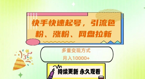 快手快速起号，引流s粉、涨粉、网盘拉新多重变现方式，月入1w【揭秘】-观智斋电商课程站