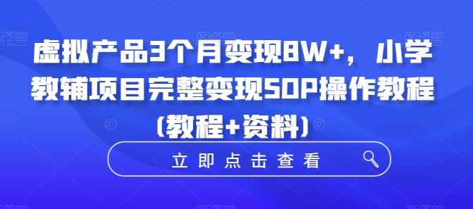 虚拟产品3个月变现8W+，小学教辅项目完整变现SOP操作教程(教程+资料)-观智斋电商课程站