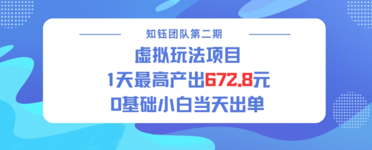 虚拟玩法项目 1天最高产出672.8，0基础小白当天出单-观智斋电商课程站