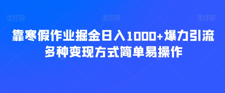 靠寒假作业掘金日入1000+爆力引流多种变现方式简单易操作-观智斋电商课程站