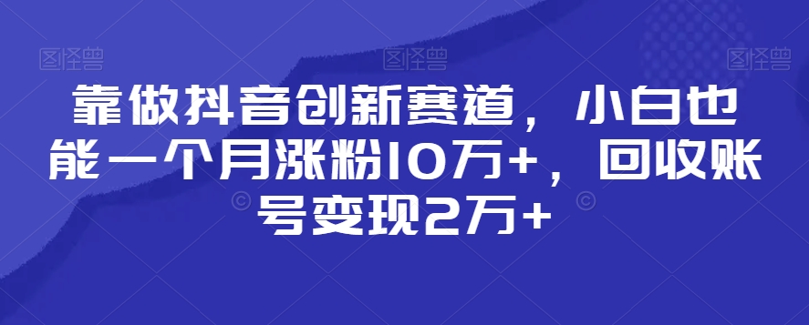 靠做抖音创新赛道，小白也能一个月涨粉10万+，回收账号变现2万+【揭秘】-观智斋电商课程站