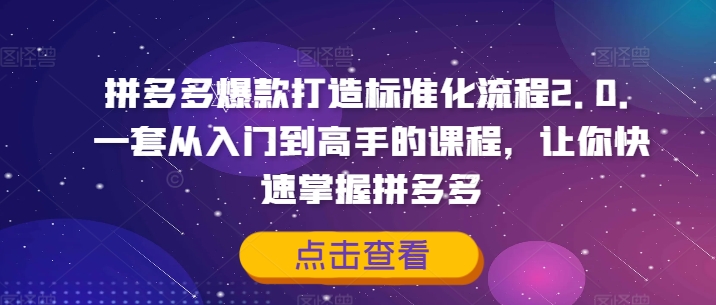 拼多多爆款打造标准化流程2.0，一套从入门到高手的课程，让你快速掌握拼多多-观智斋电商课程站