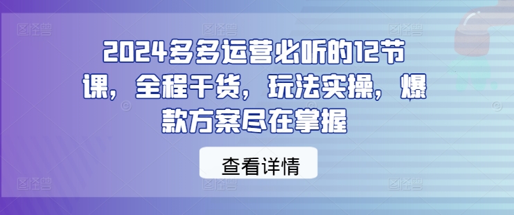 2024多多运营必听的12节课，全程干货，玩法实操，爆款方案尽在掌握-观智斋电商课程站