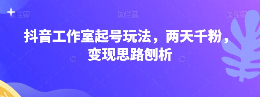 抖音工作室起号玩法，两天千粉，变现思路刨析-观智斋电商课程站