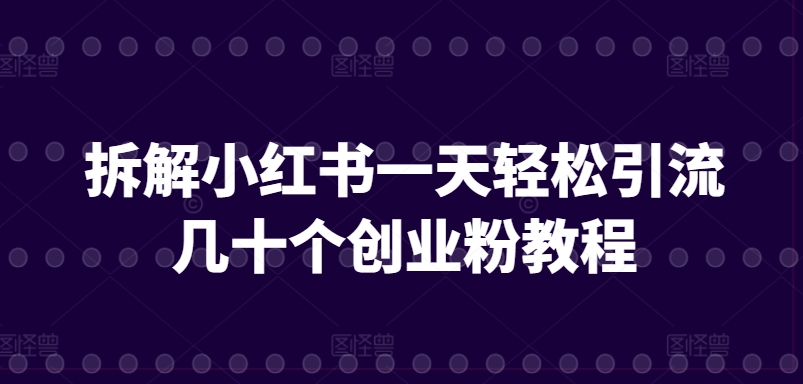 拆解小红书一天轻松引流几十个创业粉教程-观智斋电商课程站