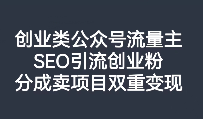 创业类公众号流量主，SEO引流创业粉，分成卖项目双重变现【揭秘】-观智斋电商课程站