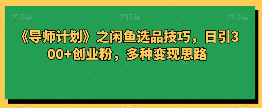 《导师计划》之闲鱼选品技巧，日引300+创业粉，多种变现思路-观智斋电商课程站