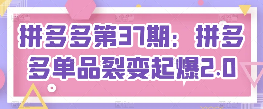 拼多多第37期：拼多多单品裂变起爆2.0-观智斋电商课程站