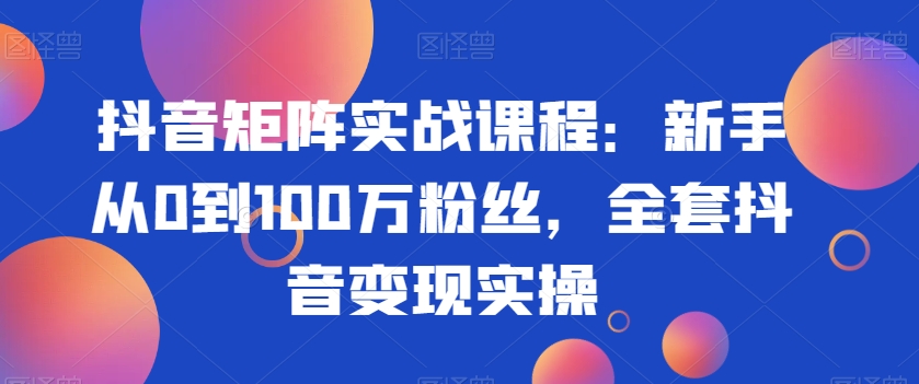 抖音矩阵实战课程：新手从0到100万粉丝，全套抖音变现实操-观智斋电商课程站