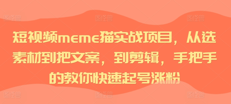 短视频meme猫实战项目，从选素材到把文案，到剪辑，手把手的教你快速起号涨粉-观智斋电商课程站