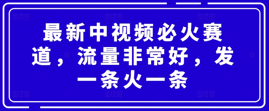最新中视频必火赛道，流量非常好，发一条火一条-观智斋电商课程站