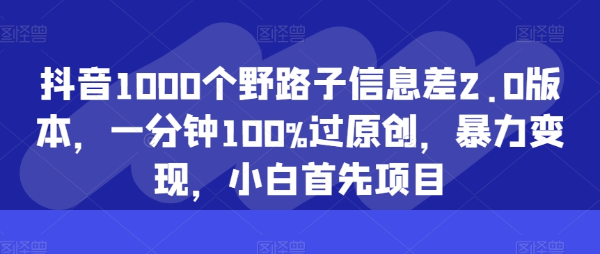 抖音1000个野路子信息差2.0版本，一分钟100%过原创，暴力变现，小白首先项目-观智斋电商课程站