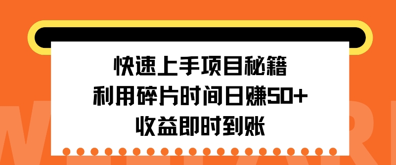 快速上手项目秘籍，利用碎片时间日入50+，收益即时到账-观智斋电商课程站