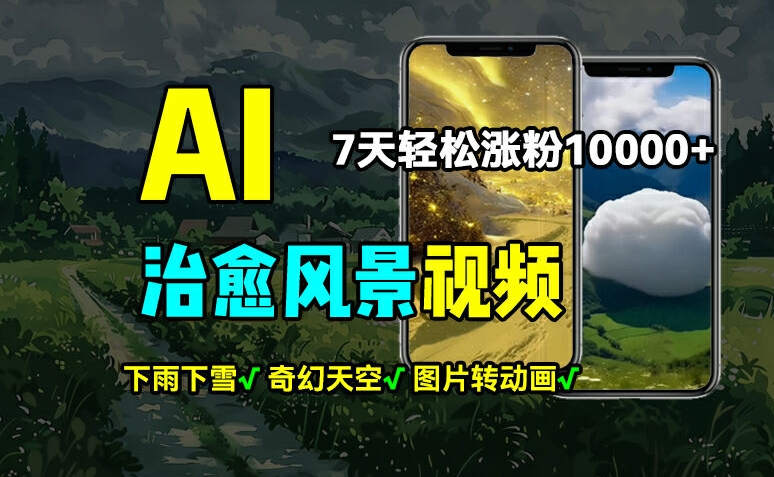 AI制作治愈风景，7天涨粉过万，落地云下雨下雪等场景制作，上手快操作简单-观智斋电商课程站