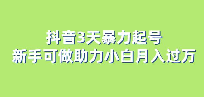 抖音3天暴力起号新手可做助力小白月入过万【揭秘】-观智斋电商课程站
