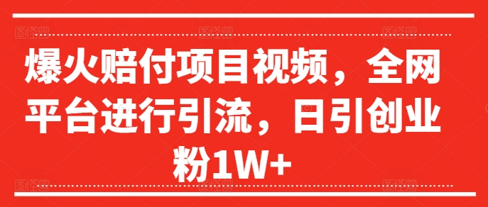 爆火赔付项目视频，全网平台进行引流，日引创业粉1W+【揭秘】-观智斋电商课程站
