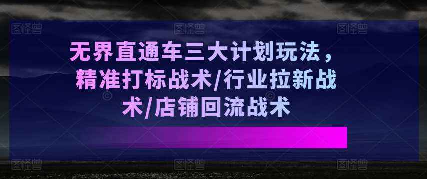 无界直通车三大计划玩法，精准打标战术/行业拉新战术/店铺回流战术-观智斋电商课程站