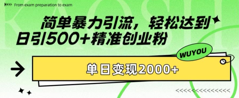 简单暴力引流，轻松达到日引500+精准创业粉，单日变现2k【揭秘】-观智斋电商课程站