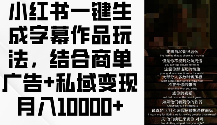 小红书一键生成字幕作品玩法，结合商单广告+私域变现月入1w+【揭秘】-观智斋电商课程站