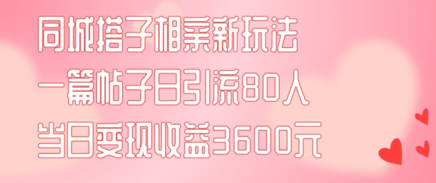 同城搭子相亲新玩法一篇帖子引流80人当日变现3600元(项目教程+实操教程)【揭秘】-观智斋电商课程站