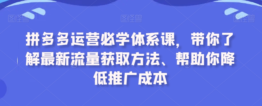 拼多多运营必学体系课，带你了解最新流量获取方法、帮助你降低推广成本-观智斋电商课程站