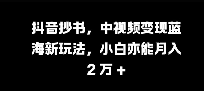 抖音抄书，中视频变现蓝海新玩法，小白亦能月入 过W【揭秘】-观智斋电商课程站