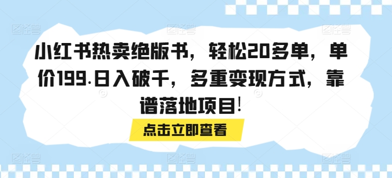 小红书热卖绝版书，轻松20多单，单价199.日入破千，多重变现方式，靠谱落地项目!-观智斋电商课程站