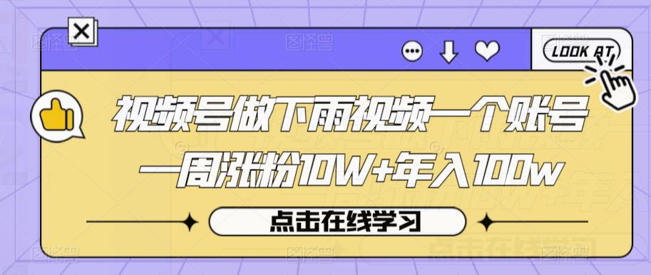 视频号做下雨视频一个账号一周涨粉10W+年入100w【揭秘】-观智斋电商课程站