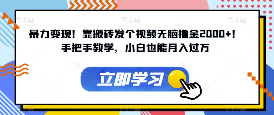 暴力变现！靠搬砖发个视频无脑撸金2000+！手把手教学，小白也能月入过万【揭秘】-观智斋电商课程站