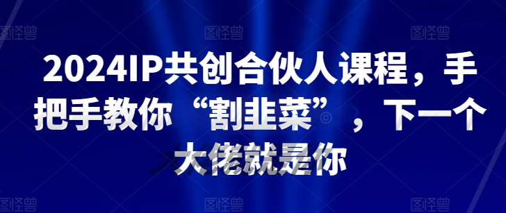 2024IP共创合伙人课程，手把手教你“割韭菜”，下一个大佬就是你-观智斋电商课程站