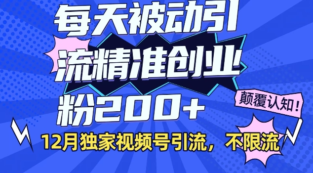 12月独家视频号引流每天被动引流精准创业粉200+不限流-观智斋电商课程站