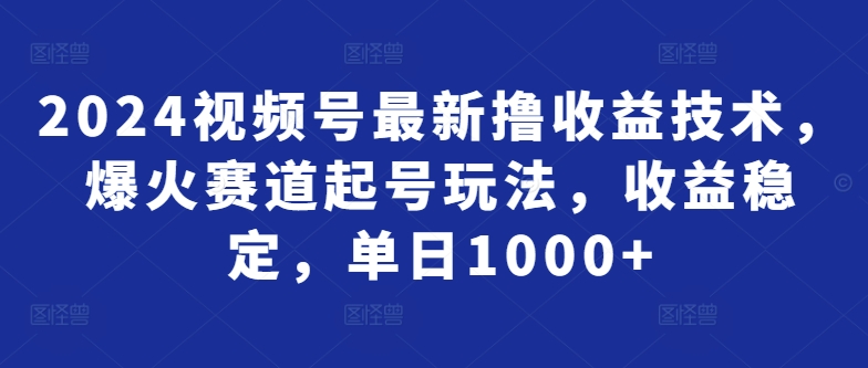2024视频号最新撸收益技术，爆火赛道起号玩法，收益稳定，单日1000+-观智斋电商课程站