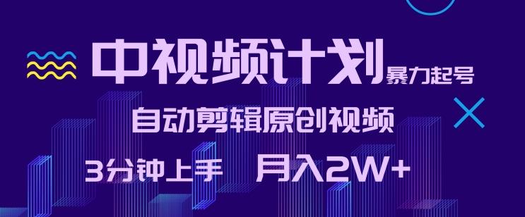 中视频计划暴力起号，自动剪辑原创视频，3分钟上手，月入2W+【揭秘】-观智斋电商课程站