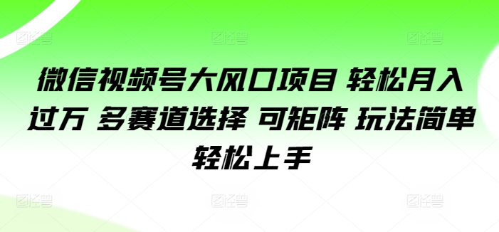 微信视频号大风口项目 轻松月入过万 多赛道选择 可矩阵 玩法简单轻松上手-观智斋电商课程站