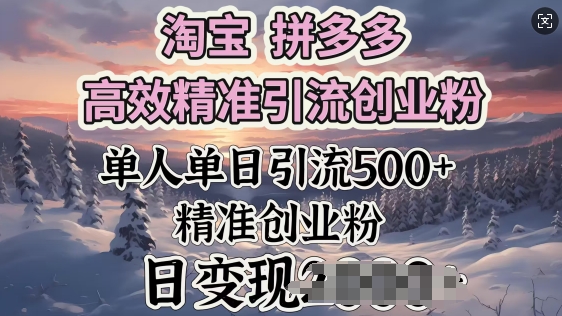 淘宝拼多多高效精准引流创业粉，单人单日引流500+创业粉，日变现多张-观智斋电商课程站